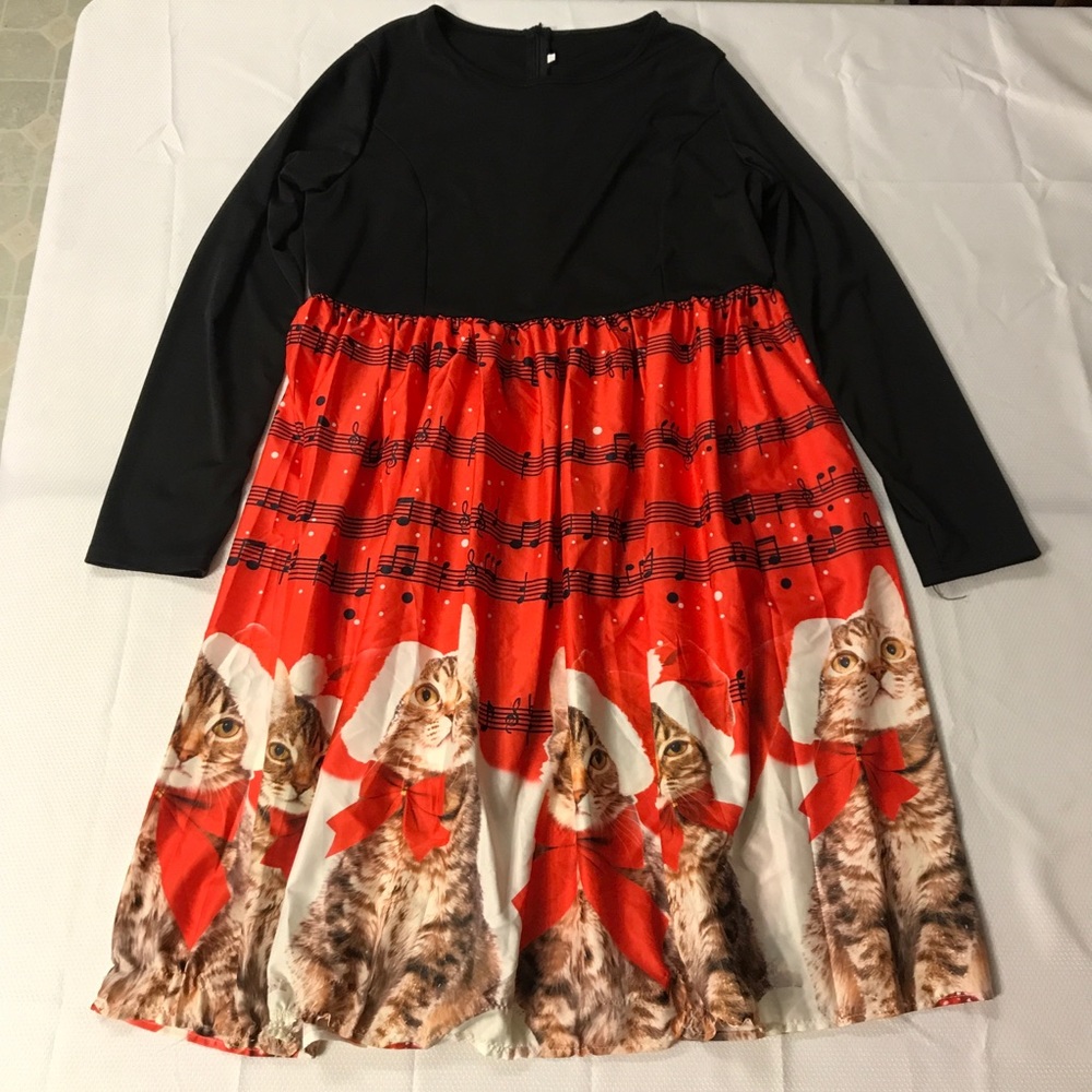 Christmas Musical Notes Cat Print Dress